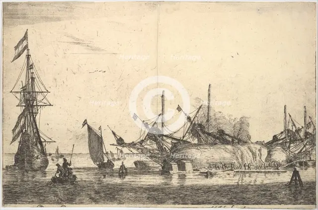Ships Careened for Caulking the Hull, 17th century. Creator: Reinier Zeeman.