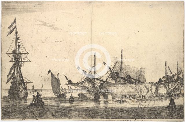 Ships Careened for Caulking the Hull, 17th century. Creator: Reinier Zeeman.