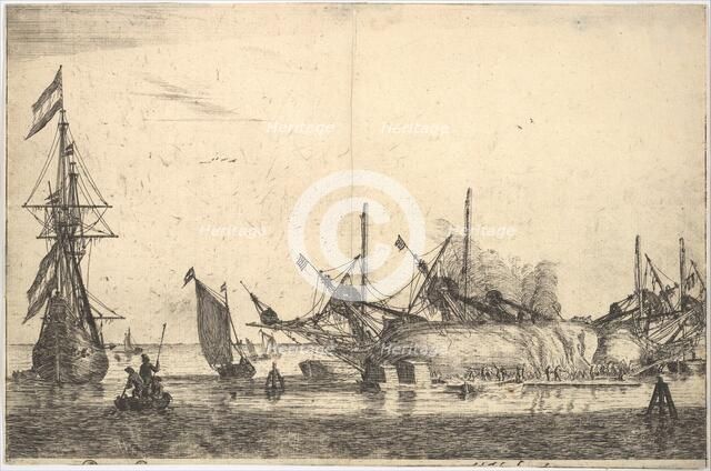 Ships Careened for Caulking the Hull, 17th century. Creator: Reinier Zeeman.