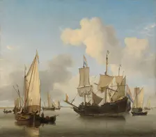 Ships at Anchor on the Coast, c.1660. Creator: Willem van de Velde the Younger