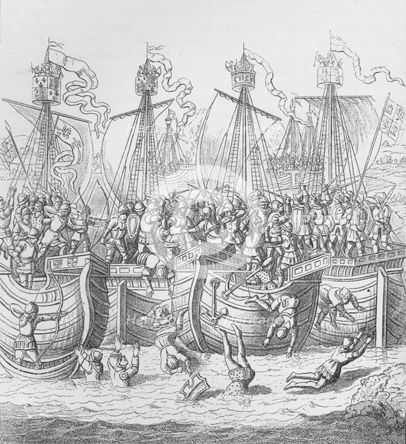 Ships at La Rochelle, France, in 1372, c1804 (1906). Artist: Unknown.