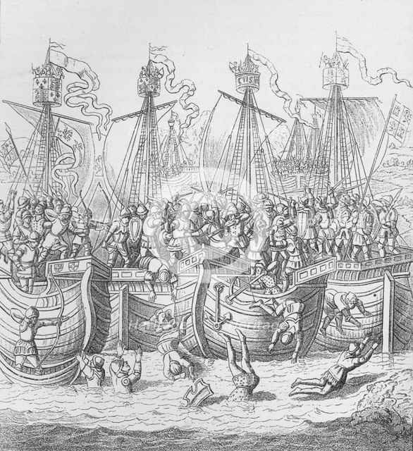 Ships at La Rochelle, France, in 1372, c1804 (1906). Artist: Unknown.
