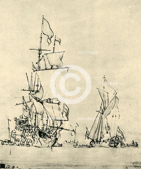 Ships at sea, mid-late 17th century, (1943). Creator: Willem van de Velde the Younger.