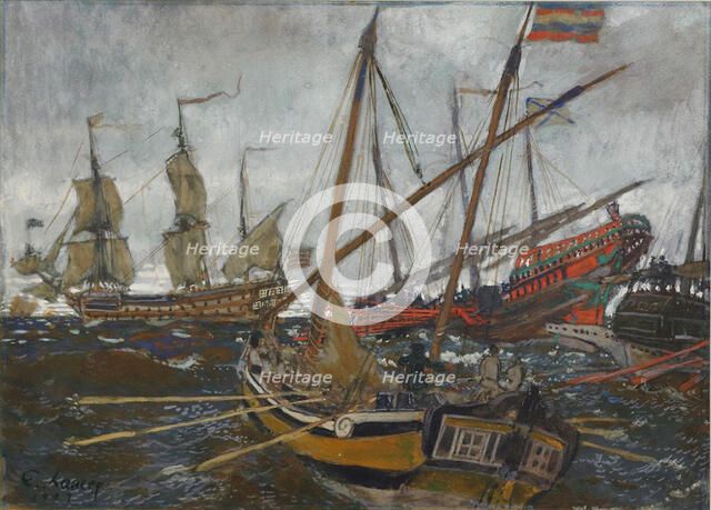 Ships at the Time of Peter I, 1909. Artist: Lanceray (Lansere), Evgeny Evgenyevich (1875-1946)