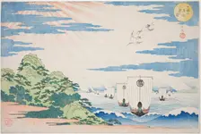 Ships Entering Tenpozan Harbor (Tenpozan mansen nyushin no zu), from the series "Famous..., c. 1834. Creator: Gakutei