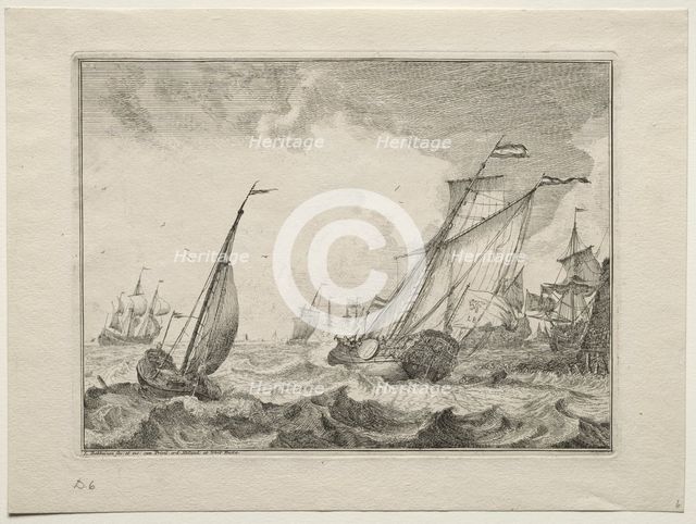 Ships in a Gale, 1701. Creator: Ludolf Backhuysen (Dutch, 1631-1708); Ludolf Backhuysen (Dutch, 1631-1708).
