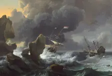 Ships in Distress off a Rocky Coast, 1667. Creator: Ludolf Backhuysen I