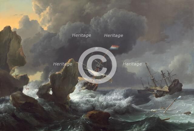 Ships in Distress off a Rocky Coast, 1667. Creator: Ludolf Backhuysen I.