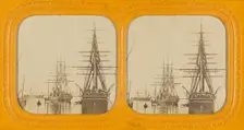 Ships in harbor, about 1865. Creator: Unknown