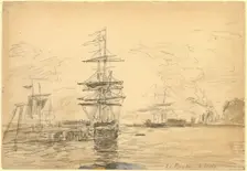 Ships in Harbor, c. 1875. Creator: Eugene Louis Boudin