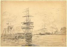 Ships in Harbor, c. 1875. Creator: Eugene Louis Boudin