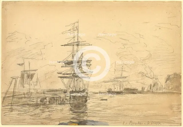 Ships in Harbor, c. 1875. Creator: Eugene Louis Boudin.