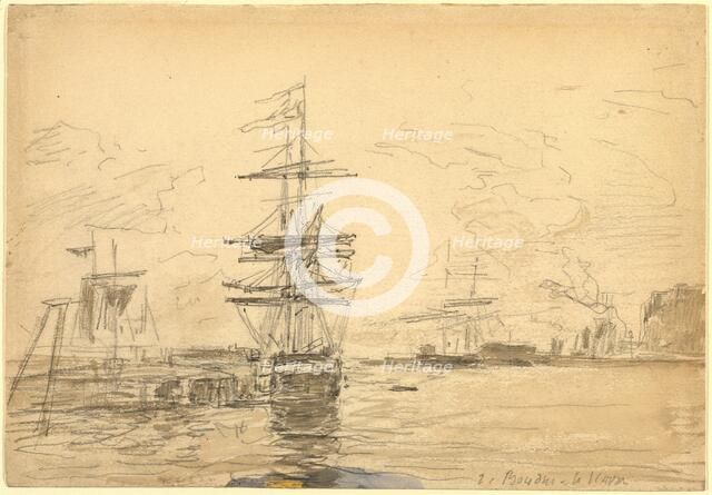 Ships in Harbor, c. 1875. Creator: Eugene Louis Boudin.