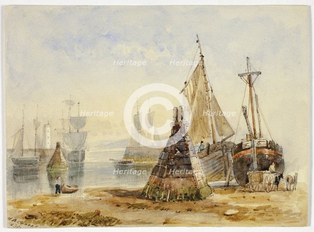 Ships in Harbor, c. 1831. Creator: Henry Barlow Carter.