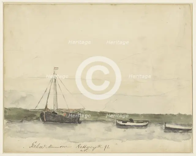 Ships in the port of Katwijk aan Zee, 1885-1927. Creator: Gerhard Munthe.