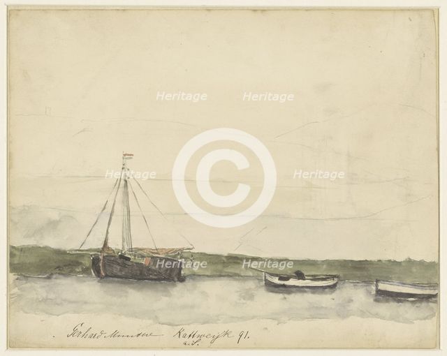 Ships in the port of Katwijk aan Zee, 1885-1927. Creator: Gerhard Munthe.