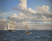 Ships in the Sound North of Kronborg Castle, Elsinore, 1847. Creator: CW Eckersberg