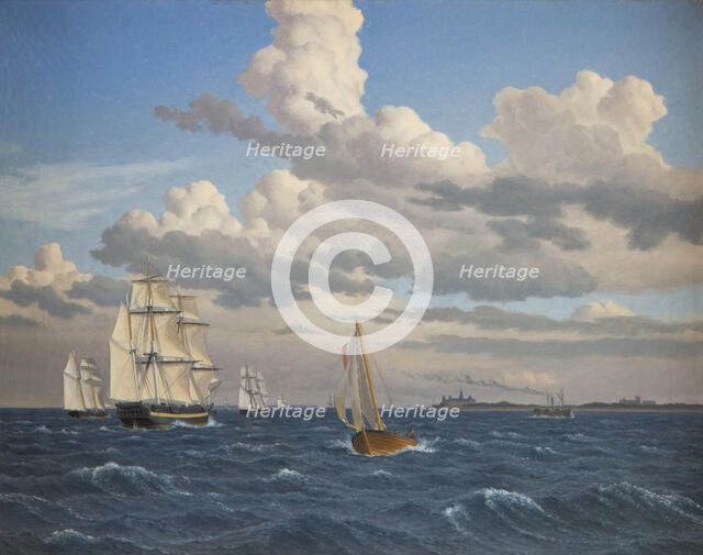 Ships in the Sound North of Kronborg Castle, Elsinore, 1847. Creator: CW Eckersberg.