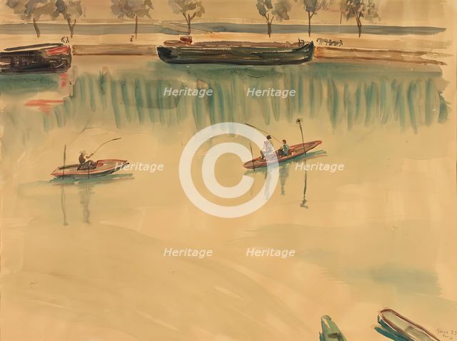 Ships on the Seine near Paris, 1939. Creator: Franz Blum.