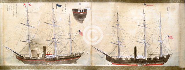 Ships of Commodore Perry's American expedition to Japan of 1852-1854 Artist: Anon