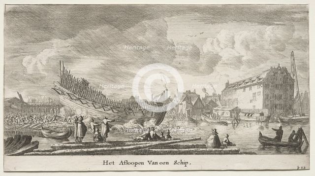 Ships of Amsterdam: Launching a Ship. Creator: Reinier Nooms (Dutch, c. 1623-1667).