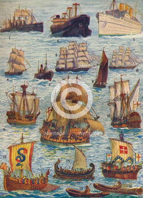 'Ships of many kinds and many centuries', c1934. Artist: Unknown.