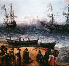 Ships of the Indian British Company ready to depart from a port, detail of an oil on wood by Adam…