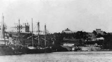 Ships moored at Circular Quay in the Brisbane River, 1884. Creator: Unknown