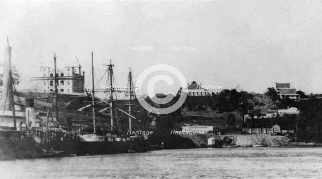 Ships moored at Circular Quay in the Brisbane River, 1884. Creator: Unknown.