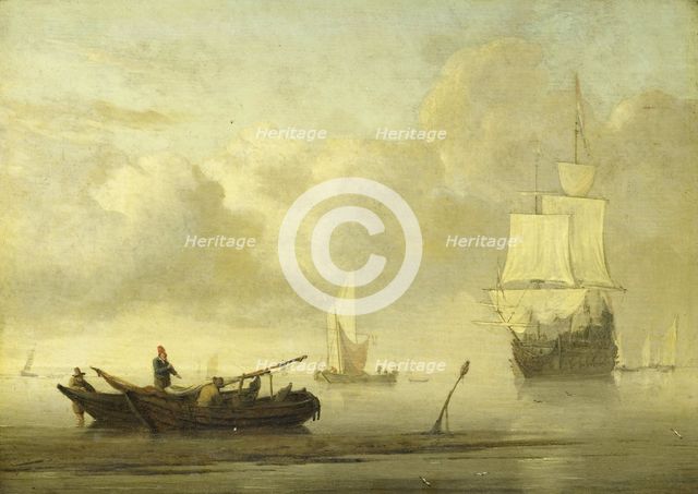 Ships near the Coast during a Calm, c.1650-c.1707. Creator: Willem van de Velde the Younger.