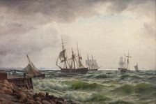 Ships under land after a storm, 1867. Creator: Carl Neumann