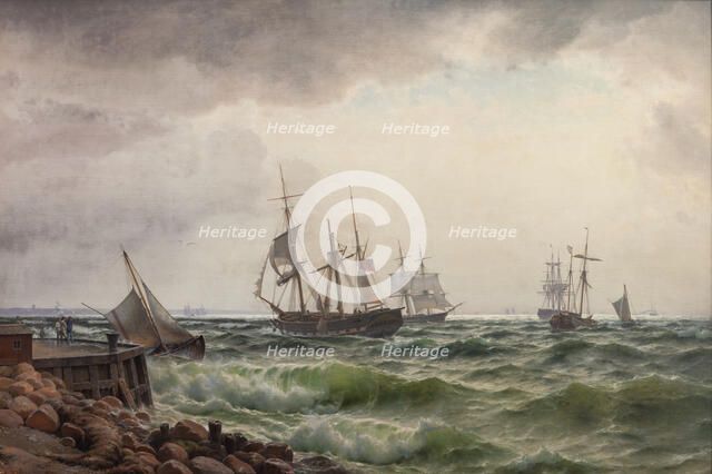 Ships under land after a storm, 1867. Creator: Carl Neumann.
