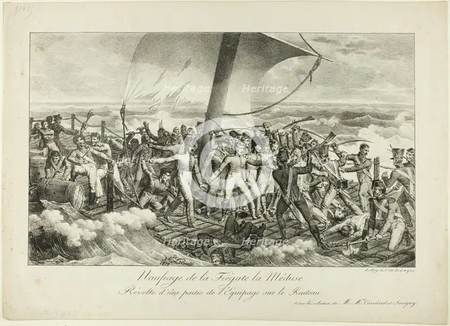 Shipwreck of the Frigate Medusa. Revolt of Some of the Crew on the Raft, 1818. Creators: Hippolyte Lecomte, Charles-Philibert de Lasteyrie.