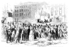 Shipwreck of "The Northern Belle": the Crew of "The Mary White", in their Life-boat, drawn through B Creator: Unknown