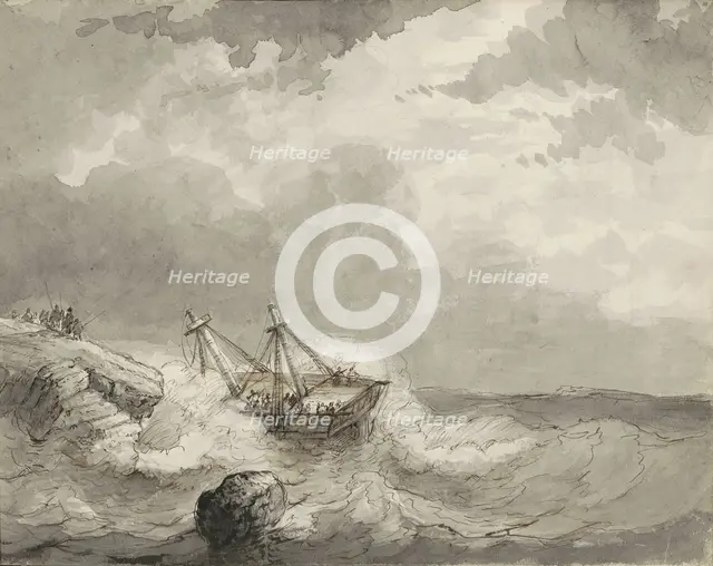 Shipwreck on a rocky coast, c.1825-c.1875. Creator: Circle of Petrus Johannes Schotel.