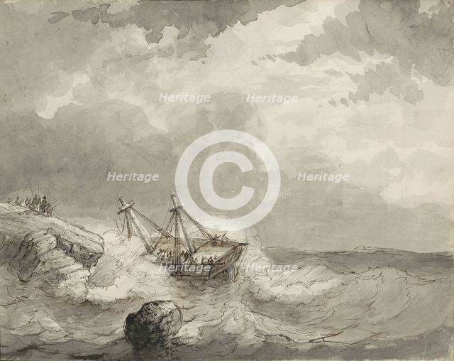 Shipwreck on a rocky coast, c.1825-c.1875. Creator: Circle of Petrus Johannes Schotel.