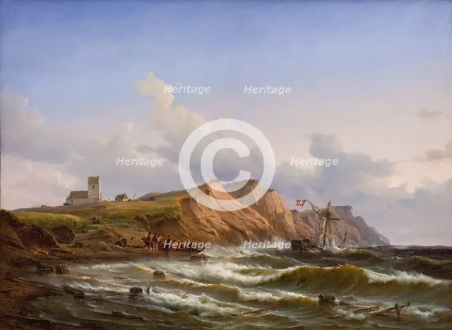 Shipwreck after a Storm off the West Coast of Jutland near Ferring Church, 1848. Creator: Carl Frederik Sorensen.