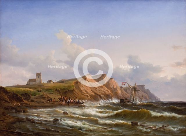 Shipwreck after a Storm off the West Coast of Jutland near Ferring Church, 1848. Creator: Carl Frederik Sorensen.
