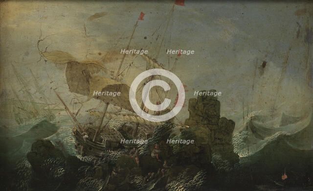 Shipwreck against a Rock, 1600-1700. Creator: Cornelis Claesz van Wieringen.