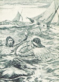 Shipwrecked men in the sea, 1896. Creator: Unknown