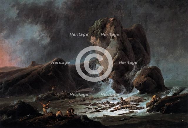 Shipwrecked people arriving on the shore, 1793. Creator: Jean-Baptiste Pillement.