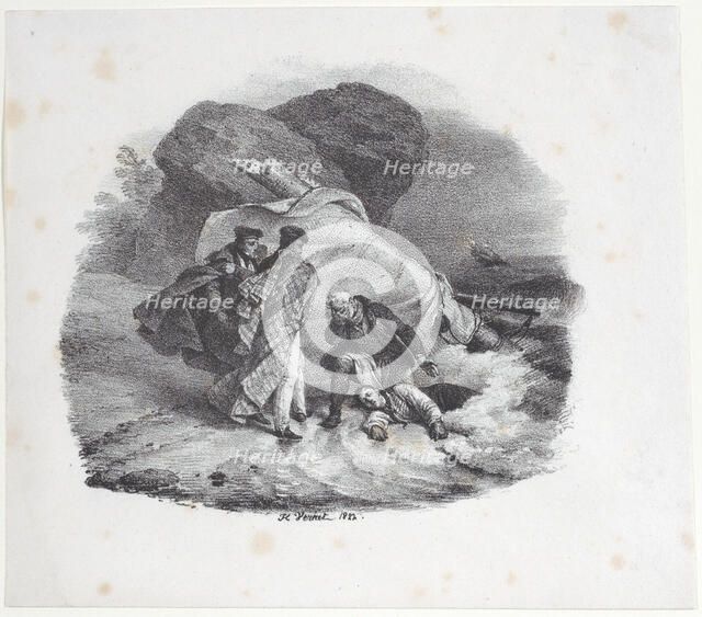 Shipwrecked Victim Thrown onto the Shore of Pourville, 1822. Creator: Émile Jean-Horace Vernet.