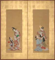 Shirabyoshi Dancer and Female Servant; Courtesan and Girl Attendant , mid-18th century. Creator: Tsukioka Masanobu