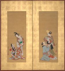 Shirabyoshi Dancer and Female Servant; Courtesan and Girl Attendant , mid-18th century. Creator: Tsukioka Masanobu