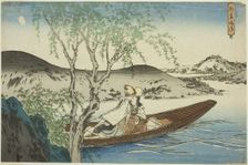 Shirabyoshi Dancer in Asazuma Boat (Asazuma-bune), from an untitled series of landscapes, c.1830/34. Creator: Utagawa Kunisada