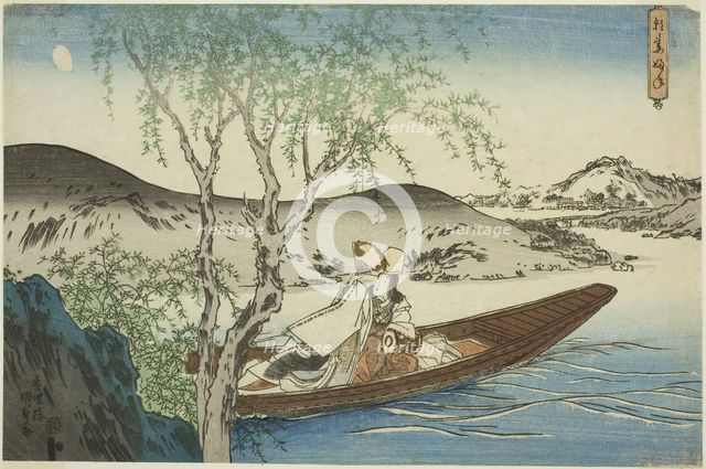 Shirabyoshi Dancer in Asazuma Boat (Asazuma-bune), from an untitled series of landscapes, c.1830/34. Creator: Utagawa Kunisada.