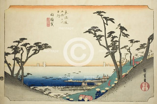 Shirasuka: View of Shiomi Slope (Shirasuka, Shiomizaka zu), from the series "Fifty..., c. 1833/34. Creator: Ando Hiroshige.
