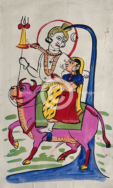 Shiva and Parvati on Nandi bull. Creator: Unknown.