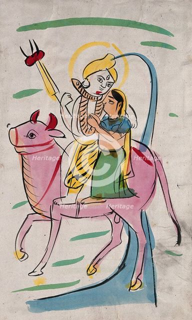 Shiva and Parvati riding on Nandi bull. Creator: Unknown.