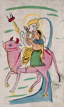 Shiva and Parvati riding on Nandi bull. Creator: Unknown